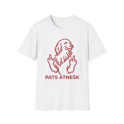 Graphic T-Shirt — 'Pats Atnešk' Dog Giving Middle Fingers, Funny Sarcastic Tee