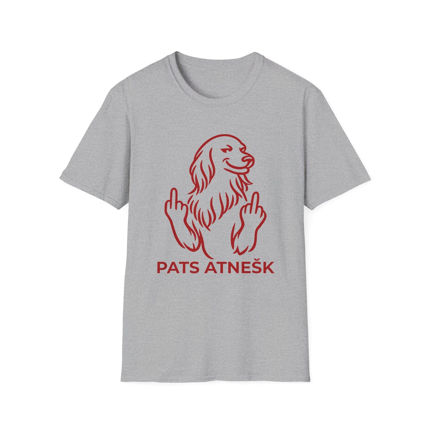 Graphic T-Shirt — 'Pats Atnešk' Dog Giving Middle Fingers, Funny Sarcastic Tee