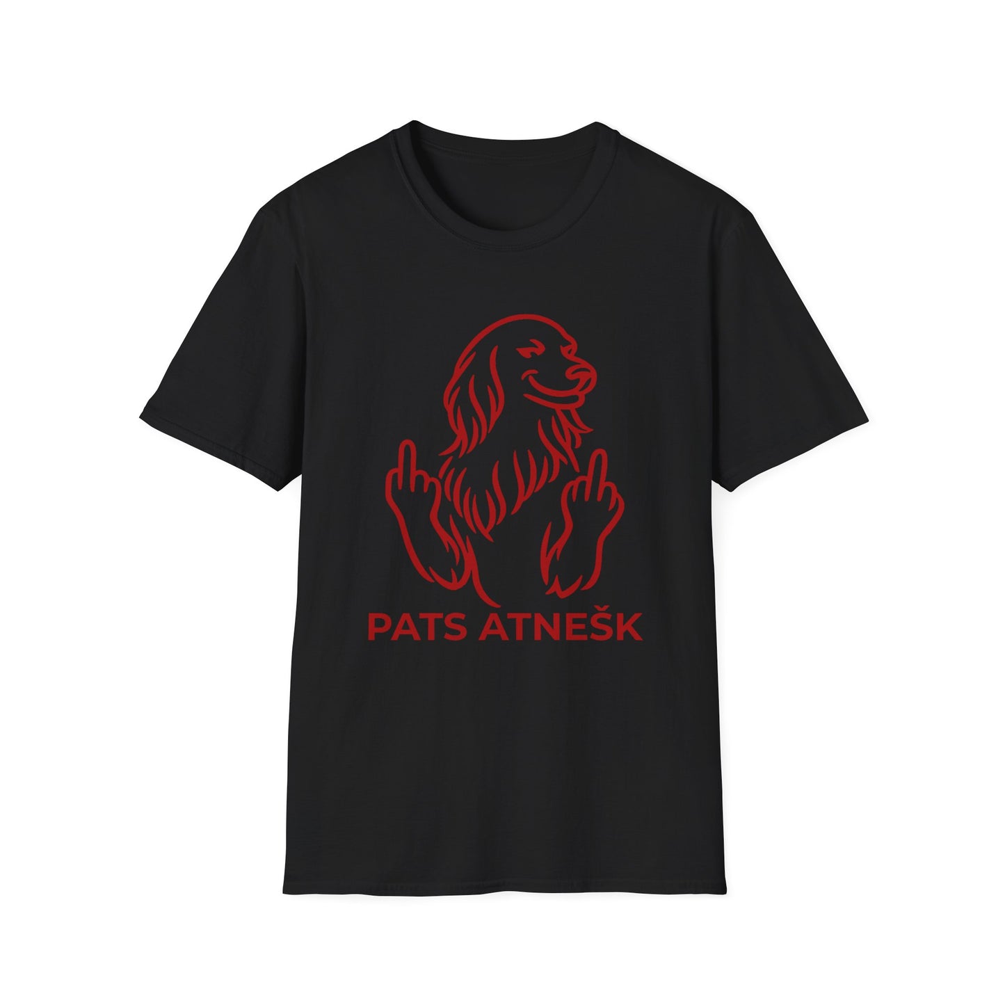 Graphic T-Shirt — 'Pats Atnešk' Dog Giving Middle Fingers, Funny Sarcastic Tee