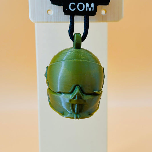 Green 3D-printed perfume bottle on a stand with '3D Perfume Com' label.