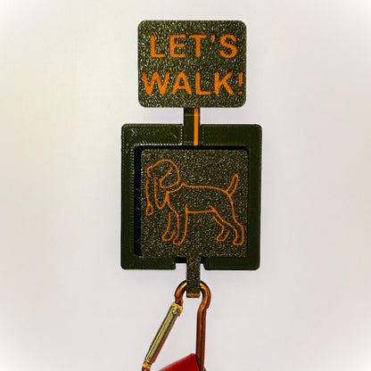 Dog leash wall mount – changing sign “Let’s Walk / On a Walk”