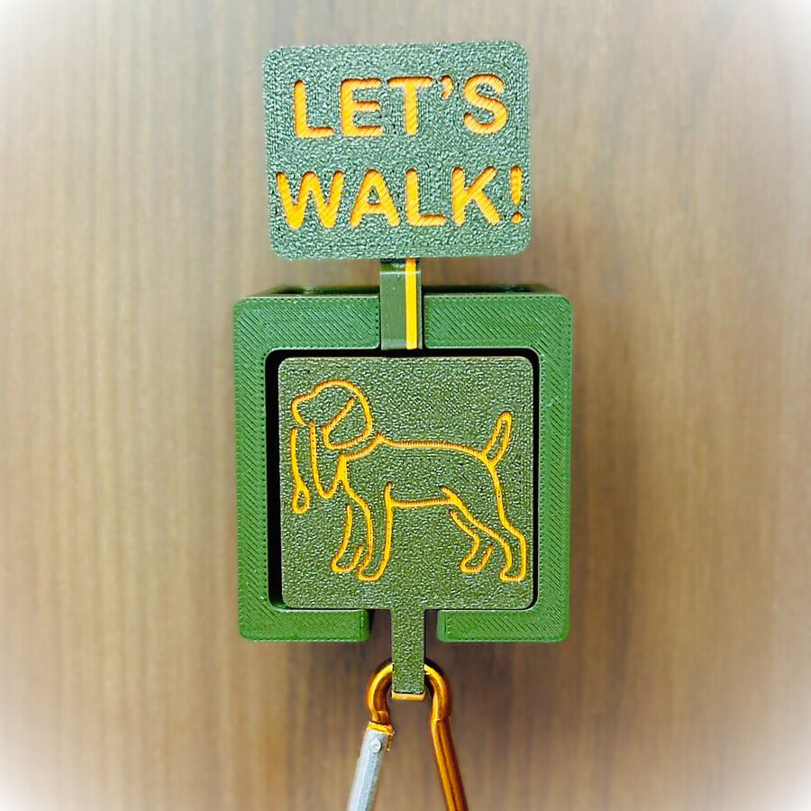 Dog leash wall mount – changing sign “Let’s Walk / On a Walk”
