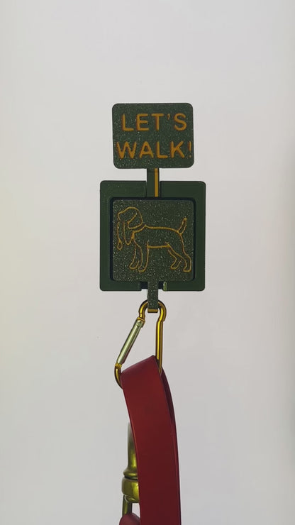 Dog leash wall mount – changing sign “Let’s Walk / On a Walk”